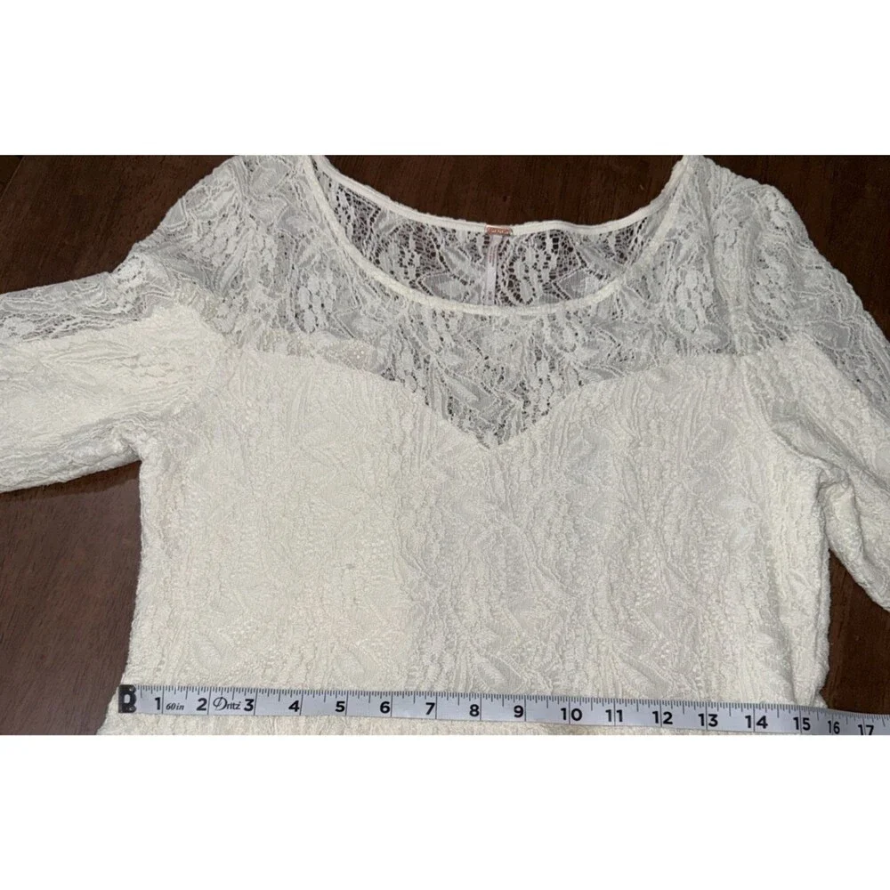 Free People Cream Lace Mini Dress 3/4 Sleeve Fit & Flare Boho Wedding Guest M
